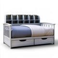 Cama con respaldo de arco y cajones bajos - blanco/azul