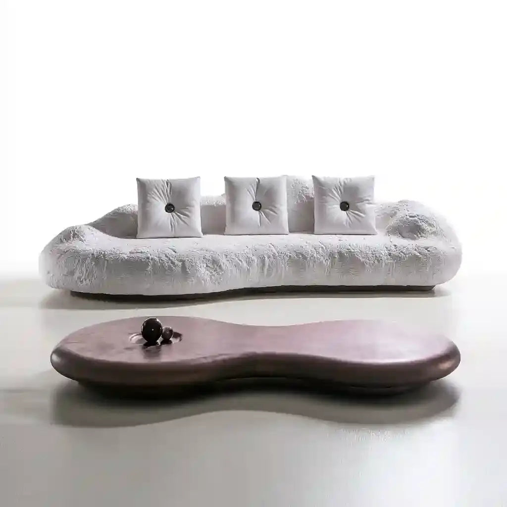 Sofá con brazos redondeados y cojines decorativos - gris