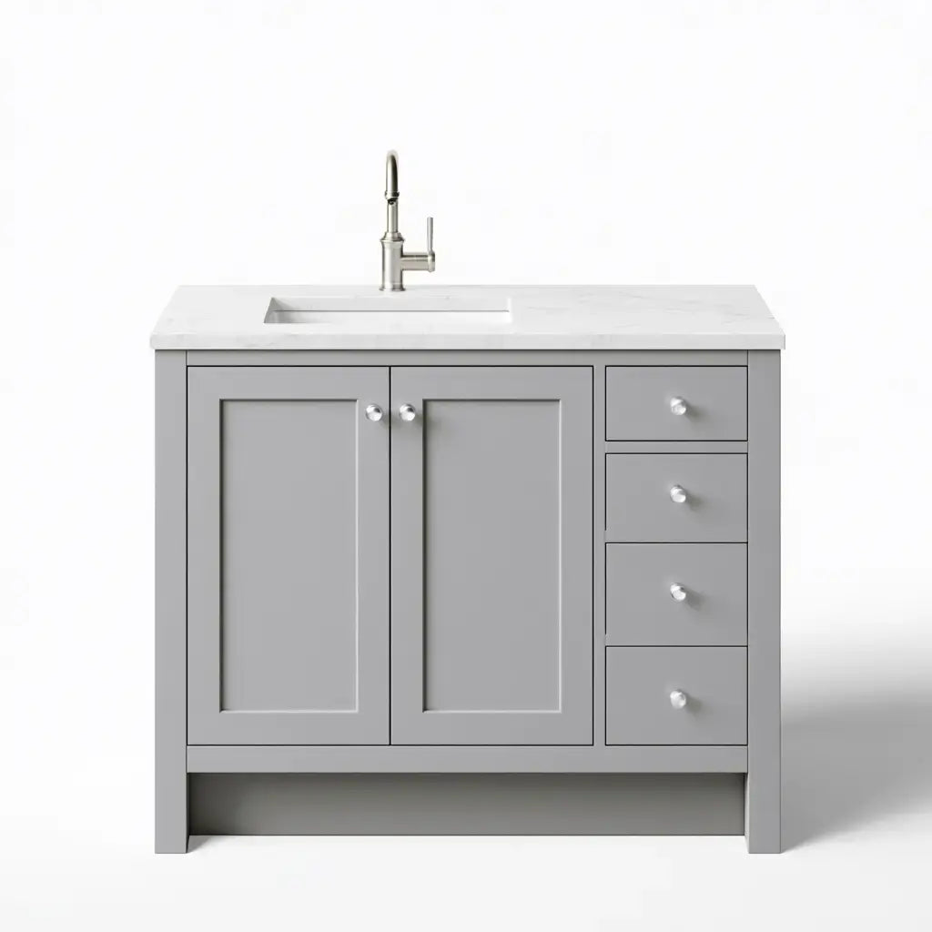 Mueble de baño con puertas molduradas y cajones laterales - gris/blanco