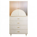 Armario con puertas decoradas y cajones anchos - beige