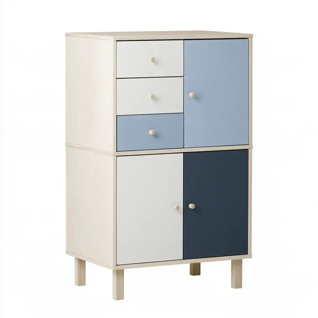 Armario con puertas pequeñas de tonos contrastados - beige/azul