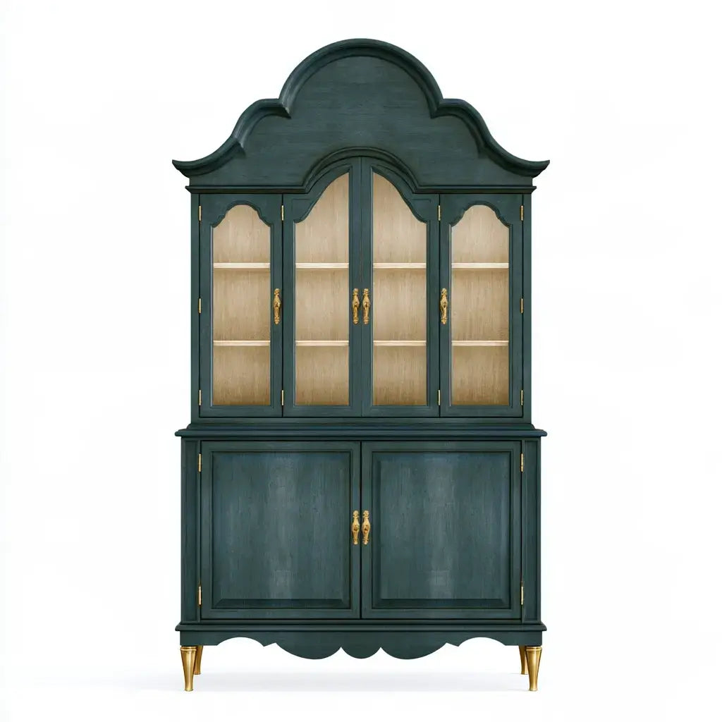 Vitrina con remate ornamental y puertas inferiores - verde