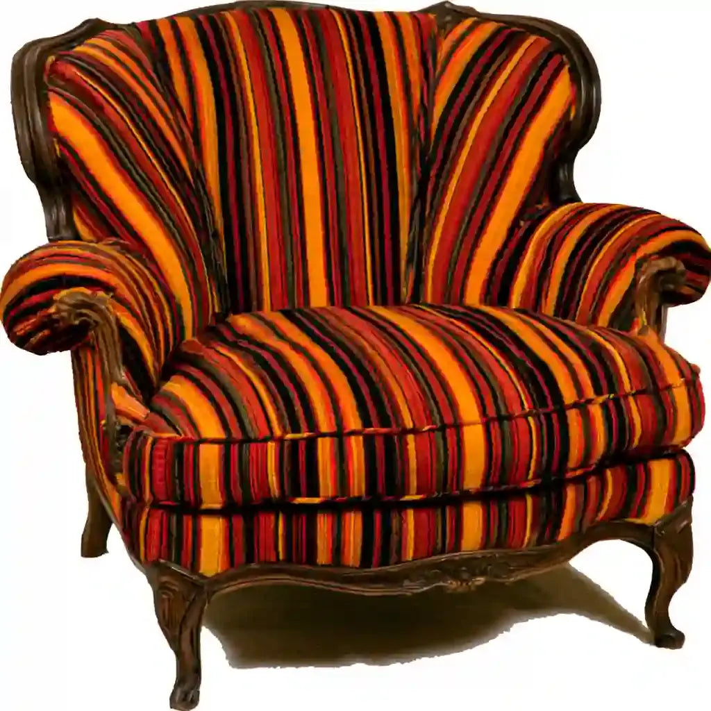 Sillón con tapizado de rayas y patas curvas - naranja/rojo/negro